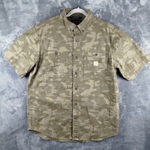 Carhartt Relaxed Fit Rugged Flex Mid-Weight Canvas Button Up Camo Shirt Men's L
